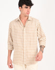 Camel Brown Slim Fit Check Shirt