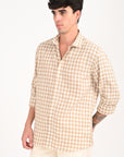 Camel Brown Slim Fit Check Shirt