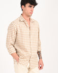 Camel Brown Slim Fit Check Shirt
