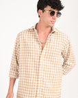 Camel Brown Slim Fit Check Shirt