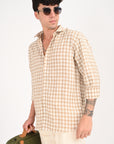 Camel Brown Slim Fit Check Shirt