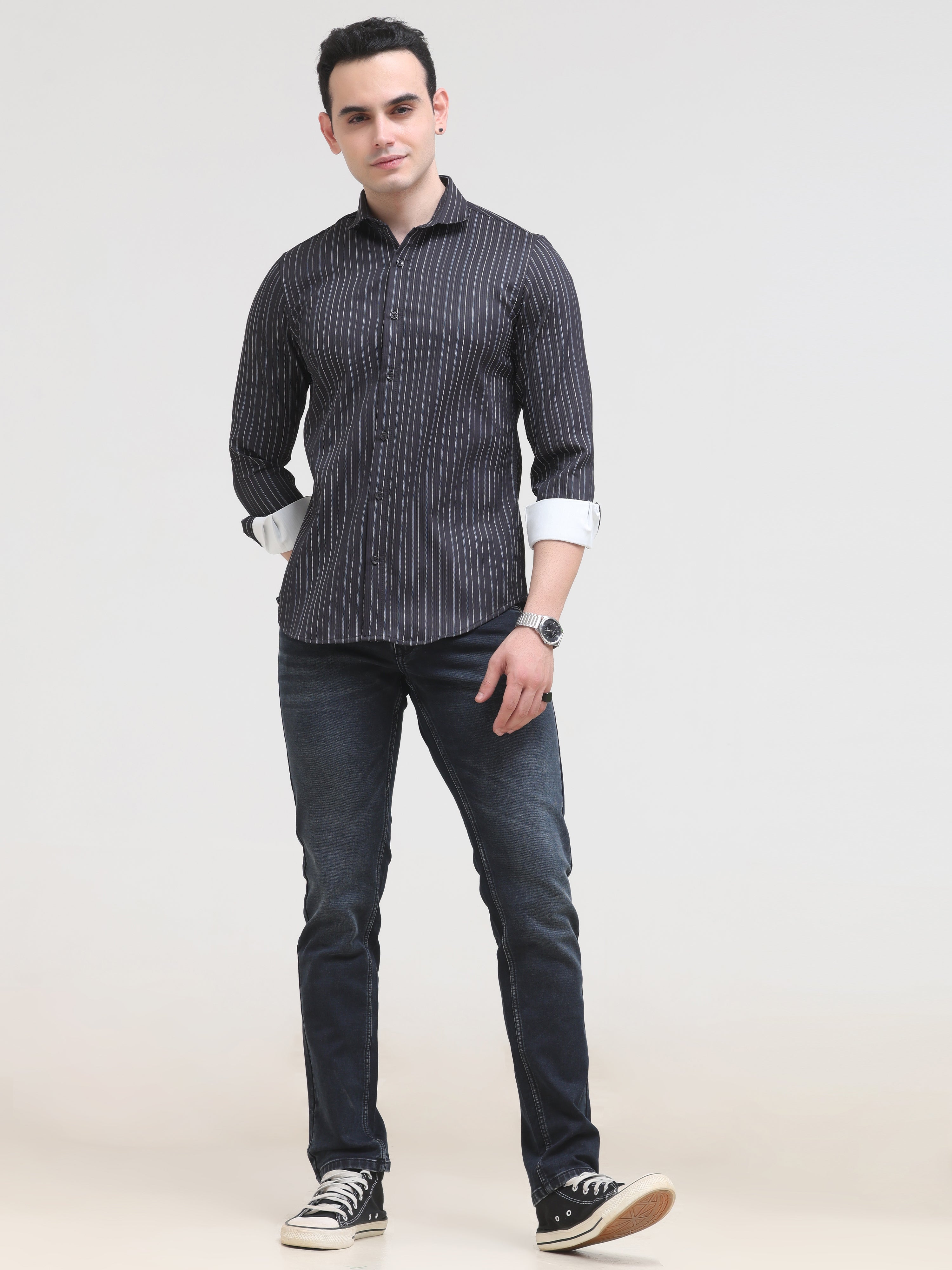 Crow Black Tapered Fit Shirt