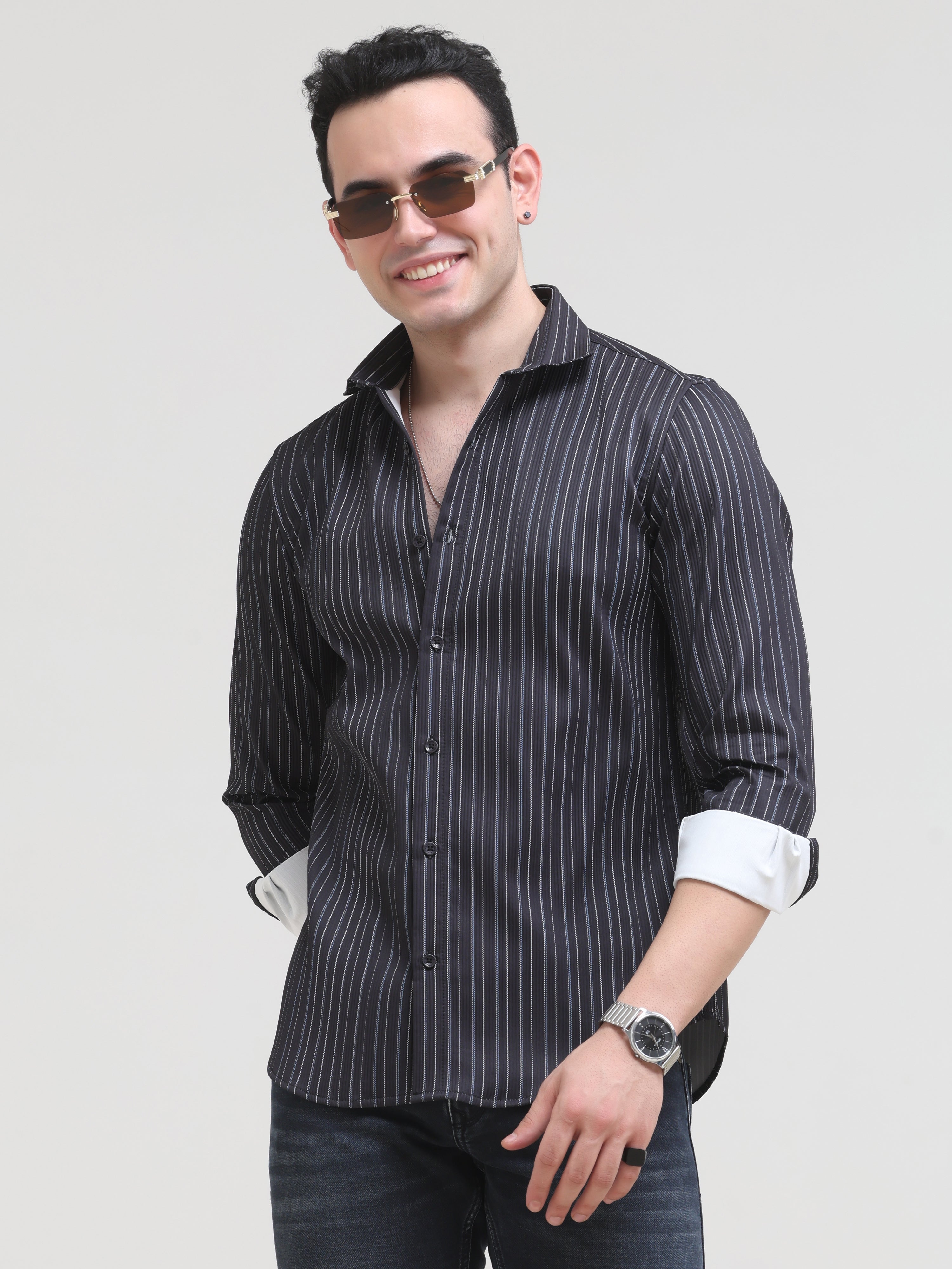 Crow Black Tapered Fit Shirt