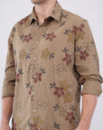 Relaxed Fit Floral Print Khaki Shirt