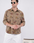 Relaxed Fit Floral Print Khaki Shirt