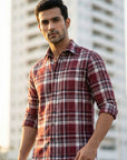 Relaxed Fit Maroon Full Sleeve Check Shirt