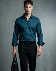 Peacock Blue Flex Slim Fit Lycra Shirt