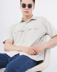 Half Sleeve Regular Fit Double Flap Shirt in Gray