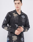 Tapered Fit Floral Print Black Full Sleeve Shirt