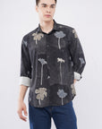 Tapered Fit Floral Print Black Full Sleeve Shirt