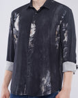 Tapered Fit Bloom Print Black Full Sleeve Shirt