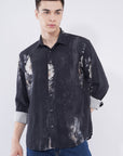 Tapered Fit Bloom Print Black Full Sleeve Shirt