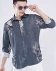 Tapered Fit Bloom Print Gray Full Sleeve Shirt