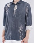 Tapered Fit Bloom Print Gray Full Sleeve Shirt