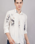 Tapered Fit Bloom Print White Full Sleeve Shirt