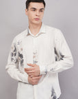Tapered Fit Bloom Print White Full Sleeve Shirt