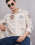 Tapered Fit Floral Print White Full Sleeve Shirt