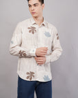 Tapered Fit Floral Print White Full Sleeve Shirt
