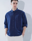 Cotton Linen Essential Fit Blue Check Shirt