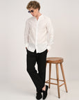 Mandarin Collar Tapered Fit White Shirt – Full Sleeve