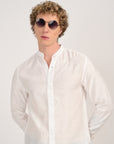 Mandarin Collar Tapered Fit White Shirt – Full Sleeve