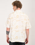 Overhanging Metallic Gold Embroidered White Half Sleeve Shirt