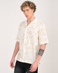 Overhanging Metallic Gold Embroidered White Half Sleeve Shirt