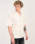 Overhanging Metallic Gold Embroidered White Half Sleeve Shirt