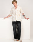 Overhanging Metallic Gold Embroidered White Half Sleeve Shirt