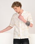 Overhanging Metallic Gold Embroidered White Half Sleeve Shirt