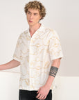 Overhanging Metallic Gold Embroidered White Half Sleeve Shirt