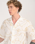 Overhanging Metallic Gold Embroidered White Half Sleeve Shirt