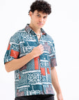 Overhanging Peacock Green Printed Shirt