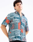 Overhanging Peacock Green Printed Shirt