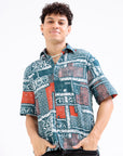 Overhanging Peacock Green Printed Shirt