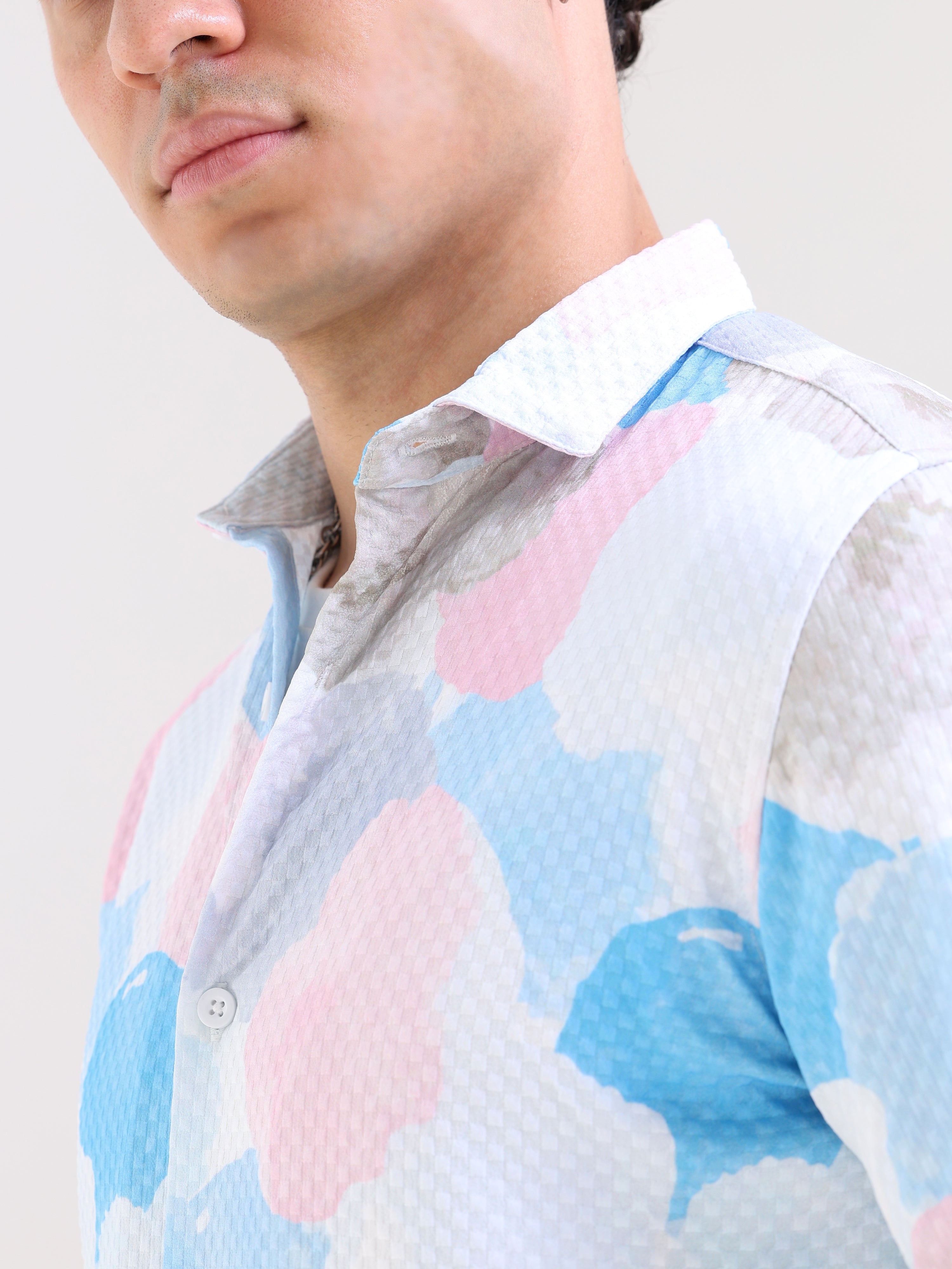 Tapered Fit Full Sleeve Pink Printed Shirt