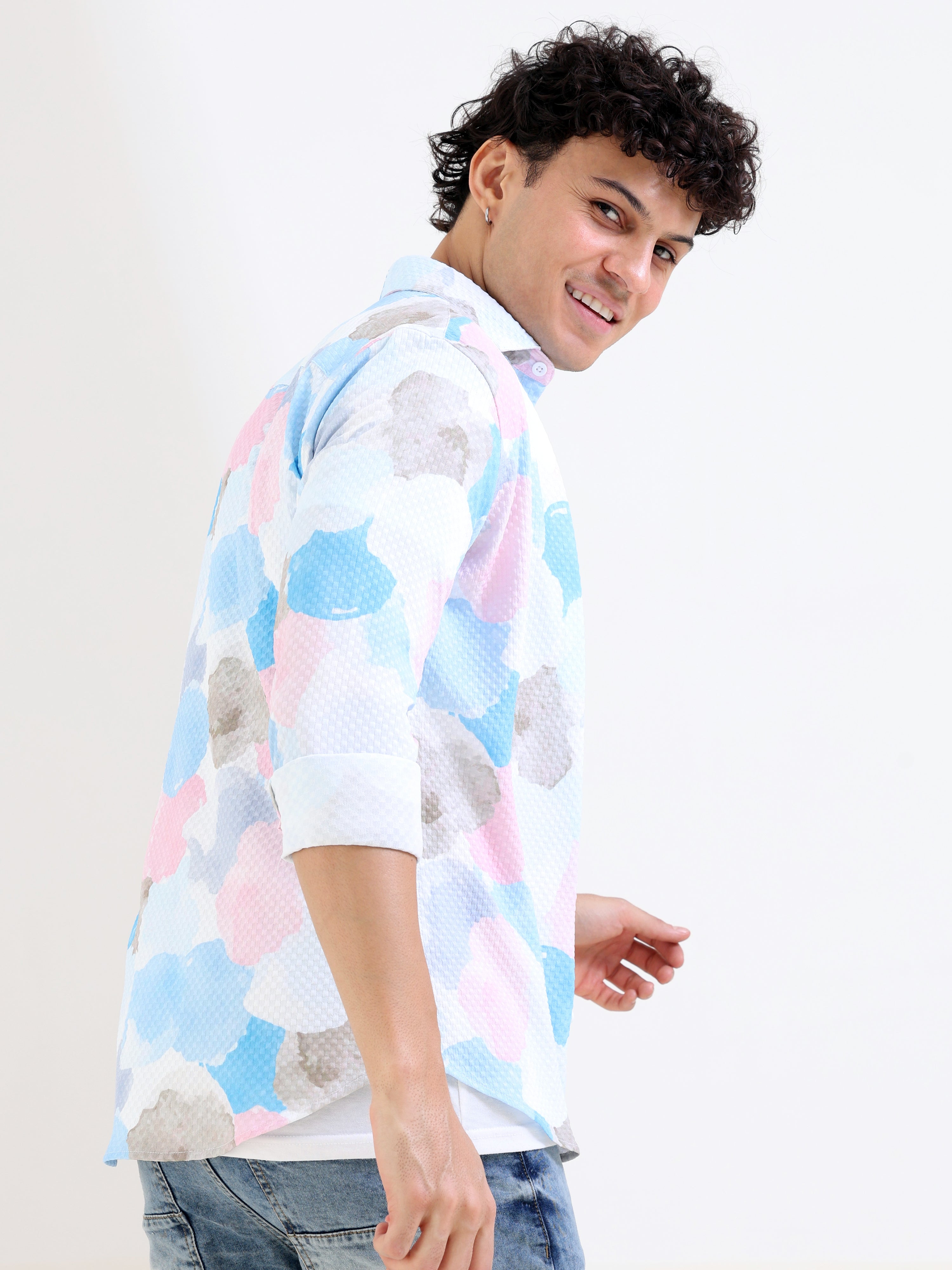 Tapered Fit Full Sleeve Pink Printed Shirt