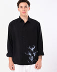 Black Relaxed Fit Floral Print Shirt