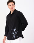 Black Relaxed Fit Floral Print Shirt