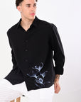 Black Relaxed Fit Floral Print Shirt