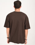 Drop Shoulder Half Sleeve Brown T Shirt