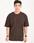 Drop Shoulder Half Sleeve Brown T Shirt