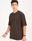 Drop Shoulder Half Sleeve Brown T Shirt