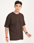 Drop Shoulder Half Sleeve Brown T Shirt