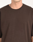 Drop Shoulder Half Sleeve Brown T Shirt