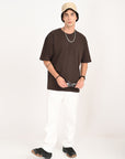Drop Shoulder Half Sleeve Brown T Shirt