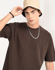 Drop Shoulder Half Sleeve Brown T Shirt