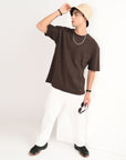 Drop Shoulder Half Sleeve Brown T Shirt