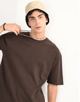 Drop Shoulder Half Sleeve Brown T Shirt