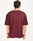 Drop Shoulder Half Sleeve Wine Red T Shirt